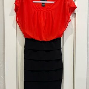 Enfocus Studio Red and Black Layered Mini Dress